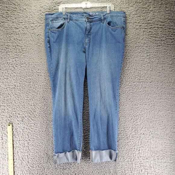 Denim & Co Jeans Womens 20W Blue Straight-Leg Stretch Denim Cuffed Ankle - Picture 1 of 12